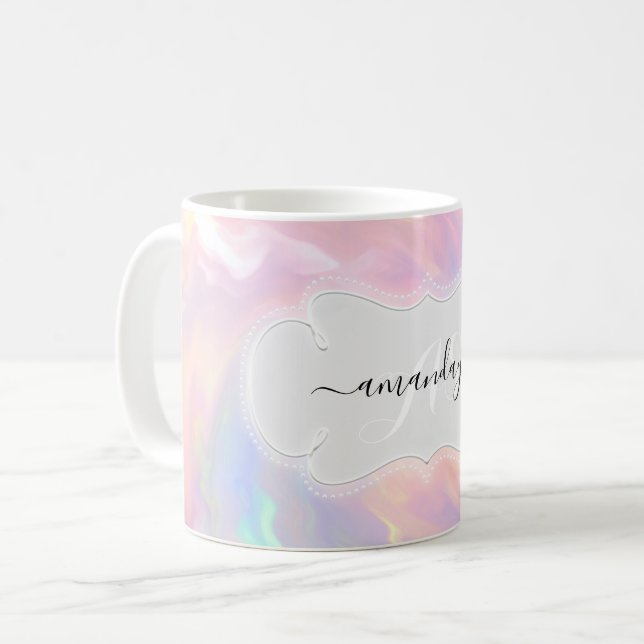 Holographic Name Monogram Girly SWEET 16th Princes Coffee Mug (Front Left)