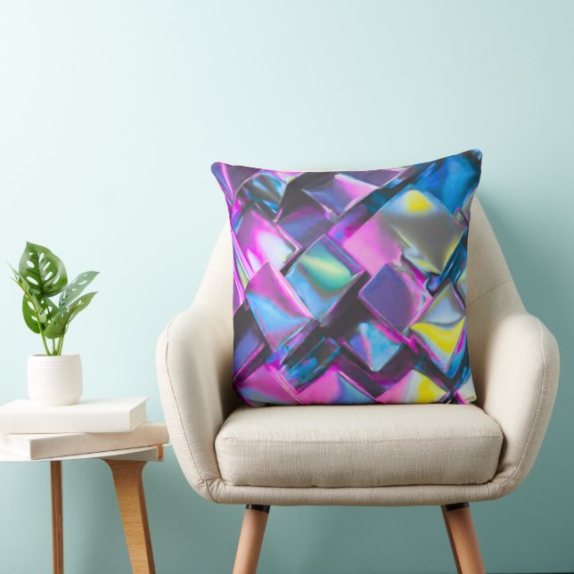 Holographic Neon Glow Aesthetic  Throw Pillow (Chair)