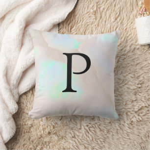 Holographic Opal Iridescent Monogram Chic Throw Pillow