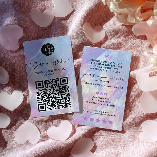 Holographic Opal QR Code Discount Thank You Business Card (Holographic Opal QR Code Discount Thank You Business Card)