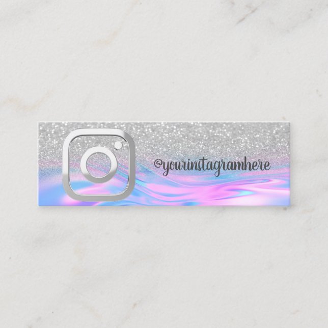Holographic Opal Silver Bokeh Instagram  Mini Business Card (Front)