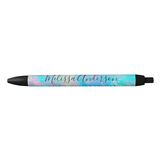 Holographic Opal Stone Glitter  Black Ink Pen (Front)