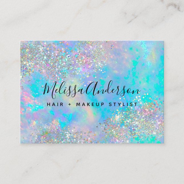 Holographic Opal Stone Glitter  Business Card (Front)