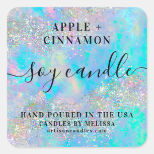 Holographic Opal Stone Glitter Soy Candle Label