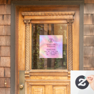 Holographic Opening Time With Logo Business Hours Window Cling