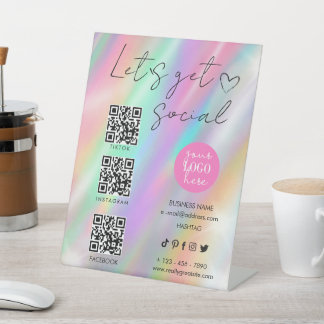Holographic Pastel Makeup Artist Social Template Pedestal Sign