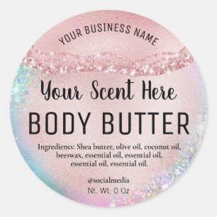 Holographic Pastel Rose Gold Body Butter Labels