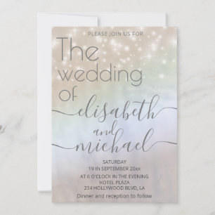 Holographic pearl sparkle romantic  calligraphy invitation