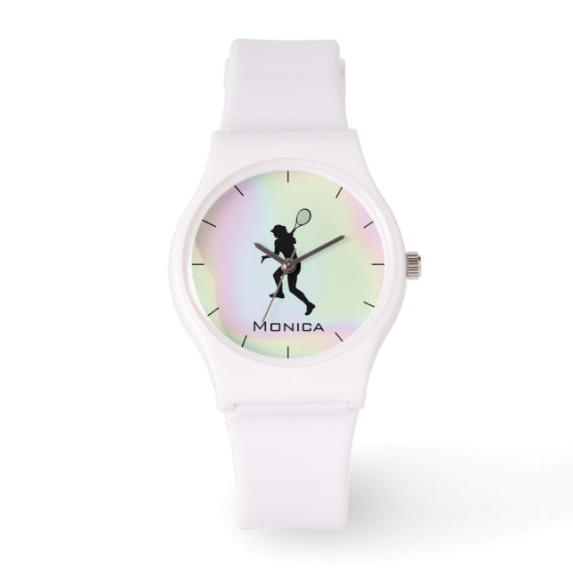 Holographic Personalized Tennis Girl Name Player Watch (Front)