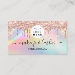Holographic Pink Blue Logo QR Lash Makeup Drips Business Card