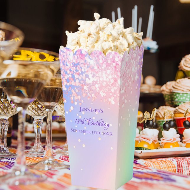 Holographic pink confetti name birthday favor box (Creator Uploaded)