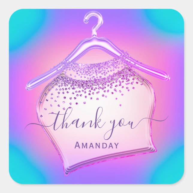 Holographic Pink Fashion Blogger Closet Shop Glam Square Sticker (Front)