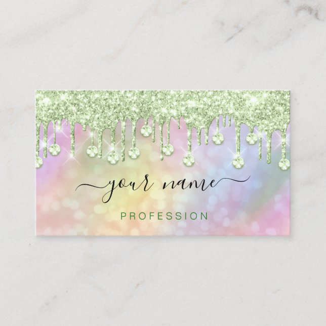 Holographic Pink Glitter Drips Makeup Artist Business Card (Front)