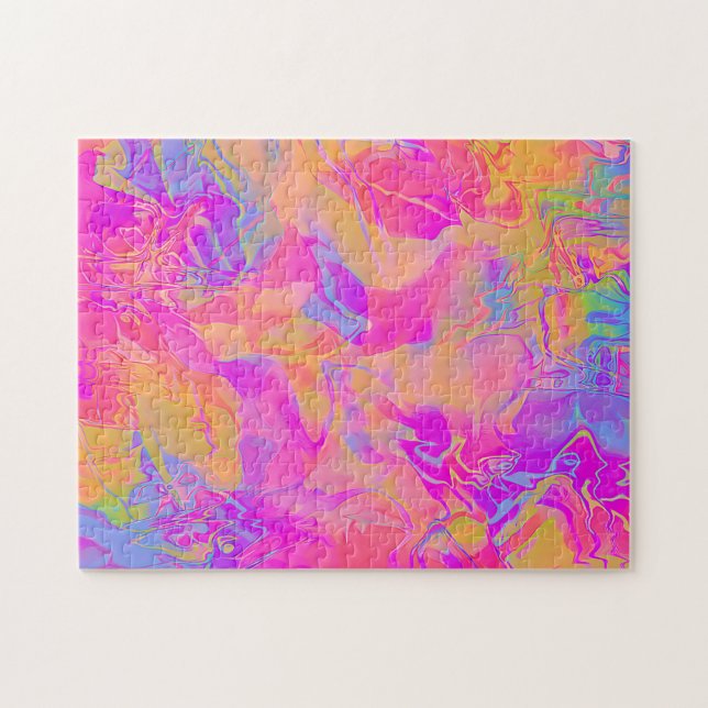 Holographic Pink Orange Modern Elegant   Jigsaw Puzzle (Horizontal)