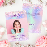 Holographic pink photo birthday thank you card<br><div class="desc">A pink,  purple holographic background.  Personalize and add your photo and thank you note.  Purple text.</div>