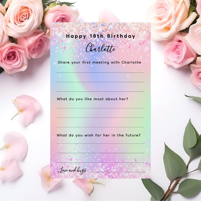 Holographic pink purple birthday wishes card (Creator Uploaded)