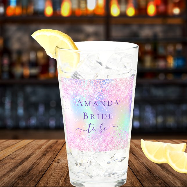 Holographic pink purple bride bachelorette glass (Creator Uploaded)