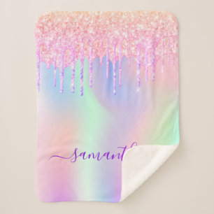 Holographic pink purple drips sherpa blanket