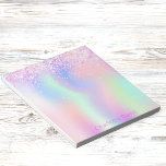 Holographic pink purple glitter name notepad<br><div class="desc">Pink,  purple,  mint green holographic background.  Decorated with pink faux glitter.  Personalize and add your name.</div>