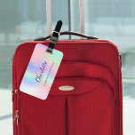 Holographic pink purple monogram name luggage tag<br><div class="desc">A trendy holographic coloured background in pink,  purple,  rose gold,  mint green.  Personalize and add your first name,  monogram initials and full name on the front.  Add your contact information on the back.</div>