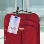 Holographic pink purple name luggage tag<br><div class="desc">A trendy holographic coloured background in pink,  purple,  rose gold,  mint green.  Personalize and add your name on the front.  
Add your contact information on the back.</div>