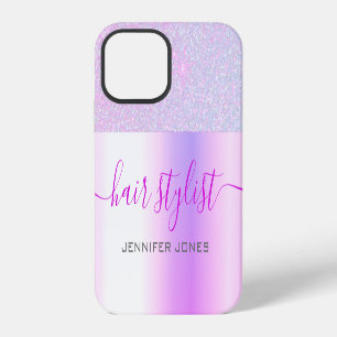 Holographic Pink Purple Ombre Glitter Custom Name iPhone 12 Case