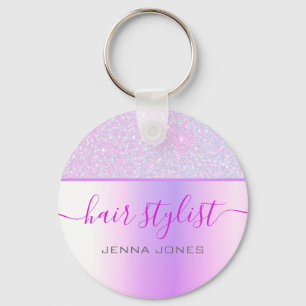 Holographic Pink Purple Ombre Glitter Custom Name Keychain