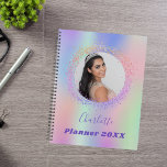 Holographic pink purple photo appointments planner<br><div class="desc">A trendy holographic coloured background with unicorn and rainbow pastel colours in pink,  purple,  rose gold,  mint green.  Personalize and add a photo,  name and year.  Purple coloured letters.</div>