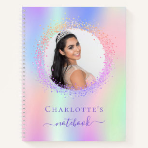 Holographic pink purple photo girl notebook
