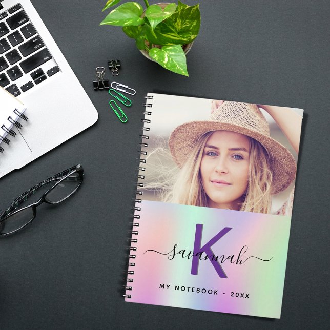 Holographic pink purple photo name script notebook (Creator Uploaded)