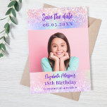 Holographic pink purple photo Quinceanera Save The Date<br><div class="desc">A modern and elegant Save the Date for a Quinceañera. Holographic,  pink,  purple mint green background. Personalize and add a photo,  date and name.</div>