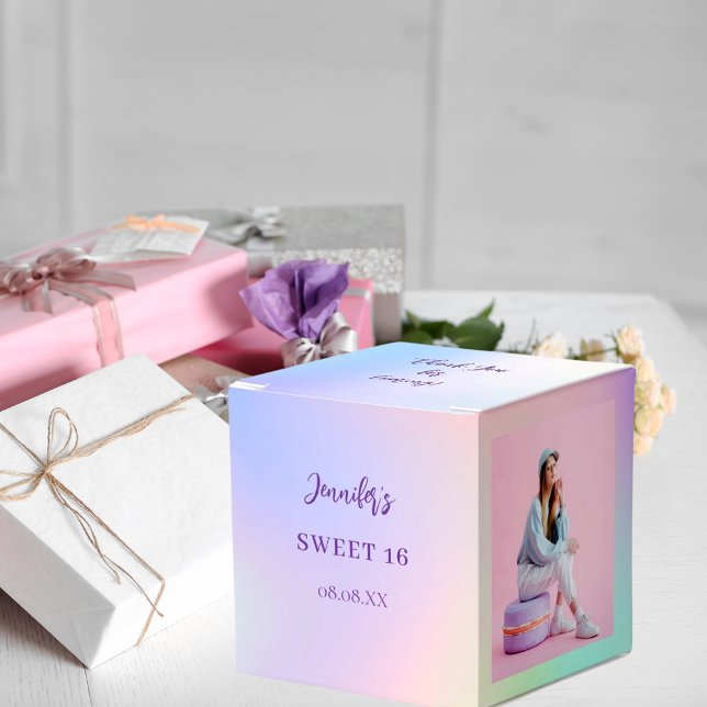Holographic pink purple photo thank you favor box (Creator Uploaded)
