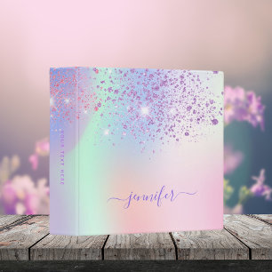 Holographic pink purple sparkles name binder