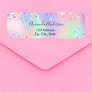 Holographic pink purple sparkles return address