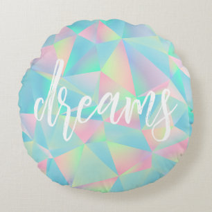 Holographic Pink Teal Gemstone Sweet Dreams  Round Pillow