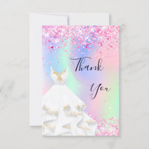 Holographic pink white dress thank you card