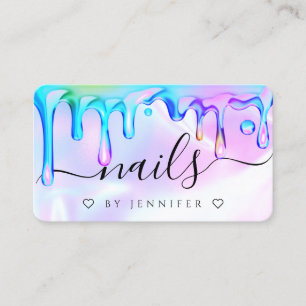 Holographic Polish Drips Nails QR Code Calling Card