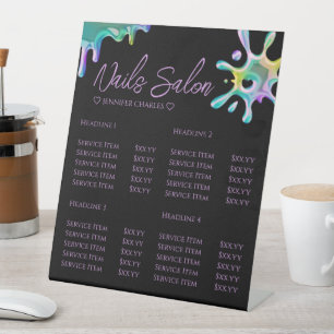Holographic Polish Splash Drip Nails Black Pedestal Sign