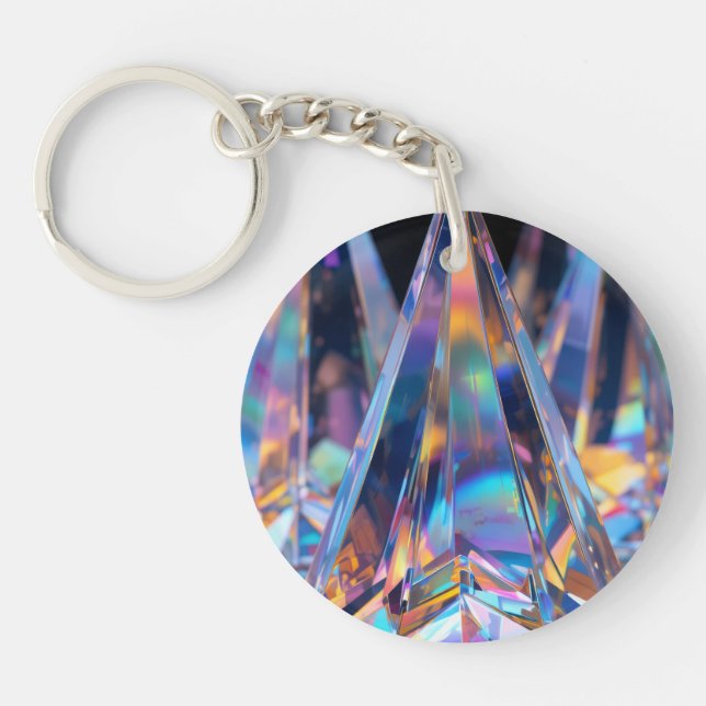 Holographic Prism Acrylic Keychain – Rainbow Light (Front)
