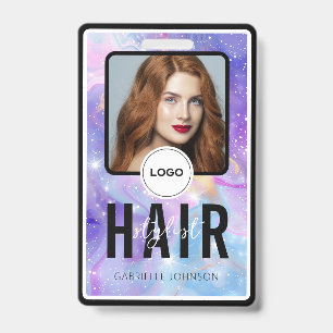 Holographic Purple Galaxy Hair Stylist Photo Logo Badge