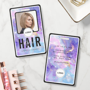 Holographic Purple Galaxy Hair Stylist Photo Logo  Badge