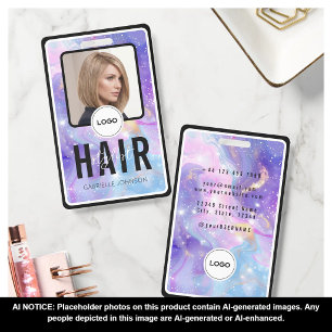 Holographic Purple Galaxy Hair Stylist Photo Logo Badge