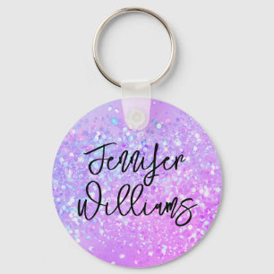Holographic Purple Glitter Custom Name Script Keychain