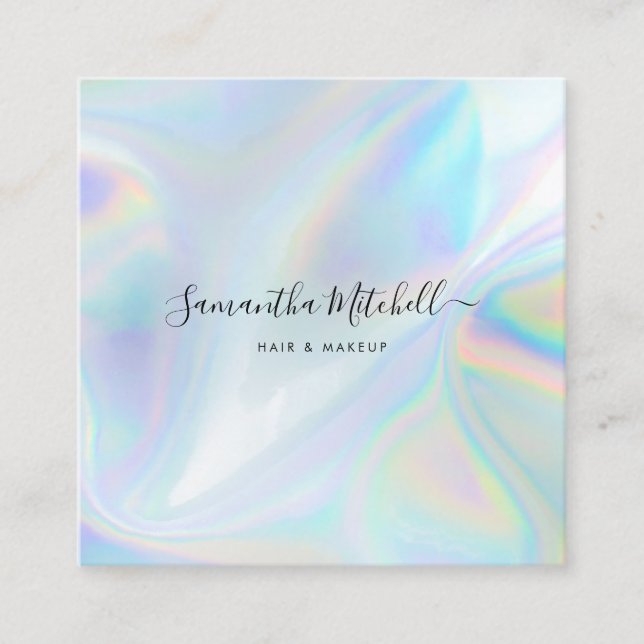 Holographic QR Code Beautician Salon Handmade Square Business Card (Front)