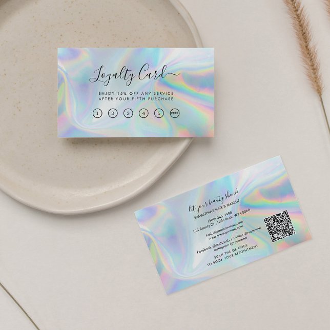 Holographic QR Code Beautician Salon Loyalty Card (Business Loyalty Card QR Holographic Card)