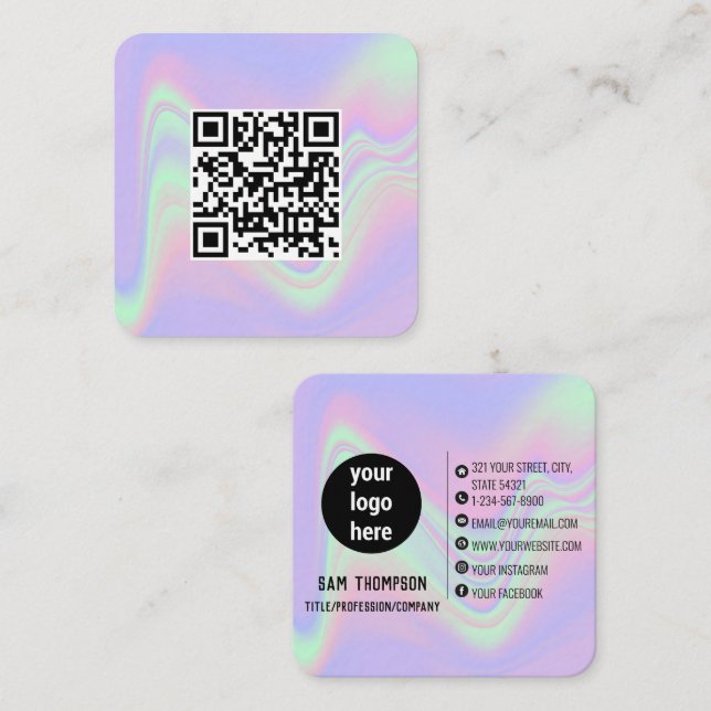 Holographic QR Code Business Logo Business Card (Front/Back)