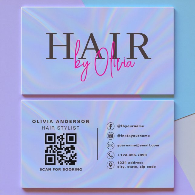 Holographic QR Code Hair Stylist Modern Business Card (Creator Uploaded)