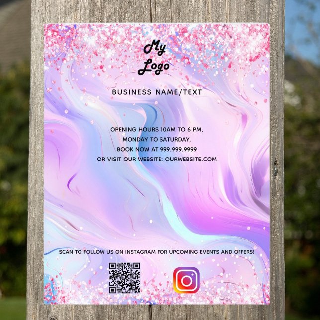 Holographic qr code instagram text business logo flyer (Creator Uploaded)