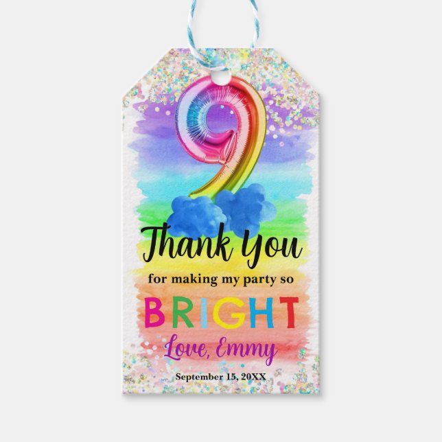 Holographic Rainbow 9th Birthday Gift Tag (Front)