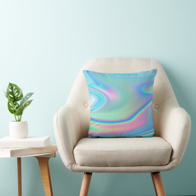 Holographic Rainbow Abstract Throw Pillow (Chair)